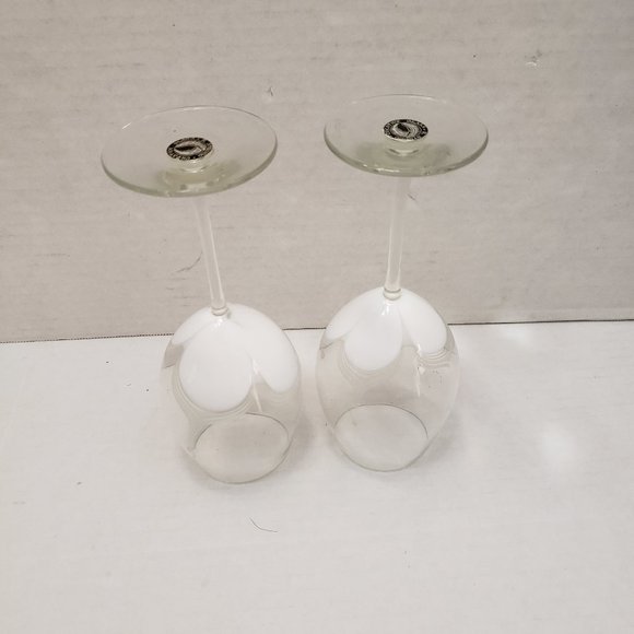 Tall Randy Strong Signed Artist Glass Wine Goblet White pull Clear Wave 80's 85 - Picture 3 of 16